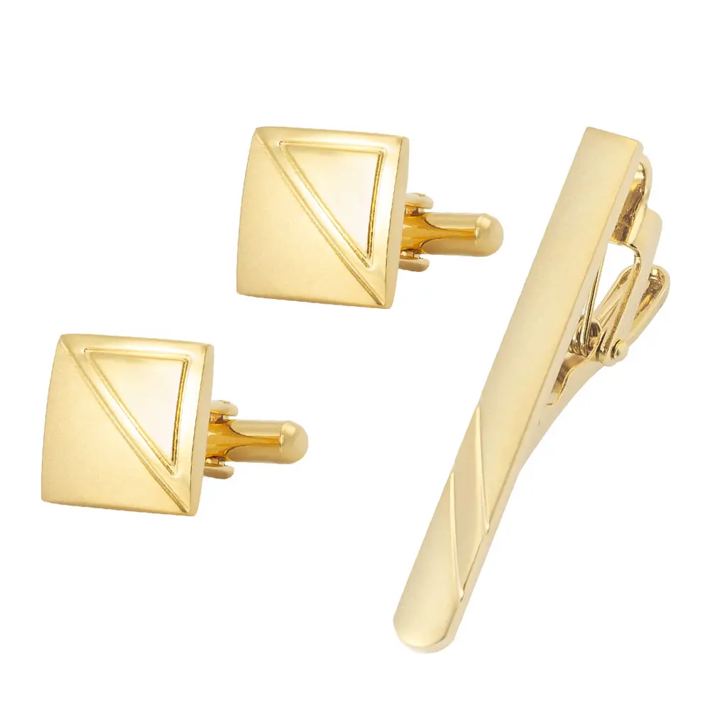 Classic Men Brass Gold Plated Simple Square Tie...
