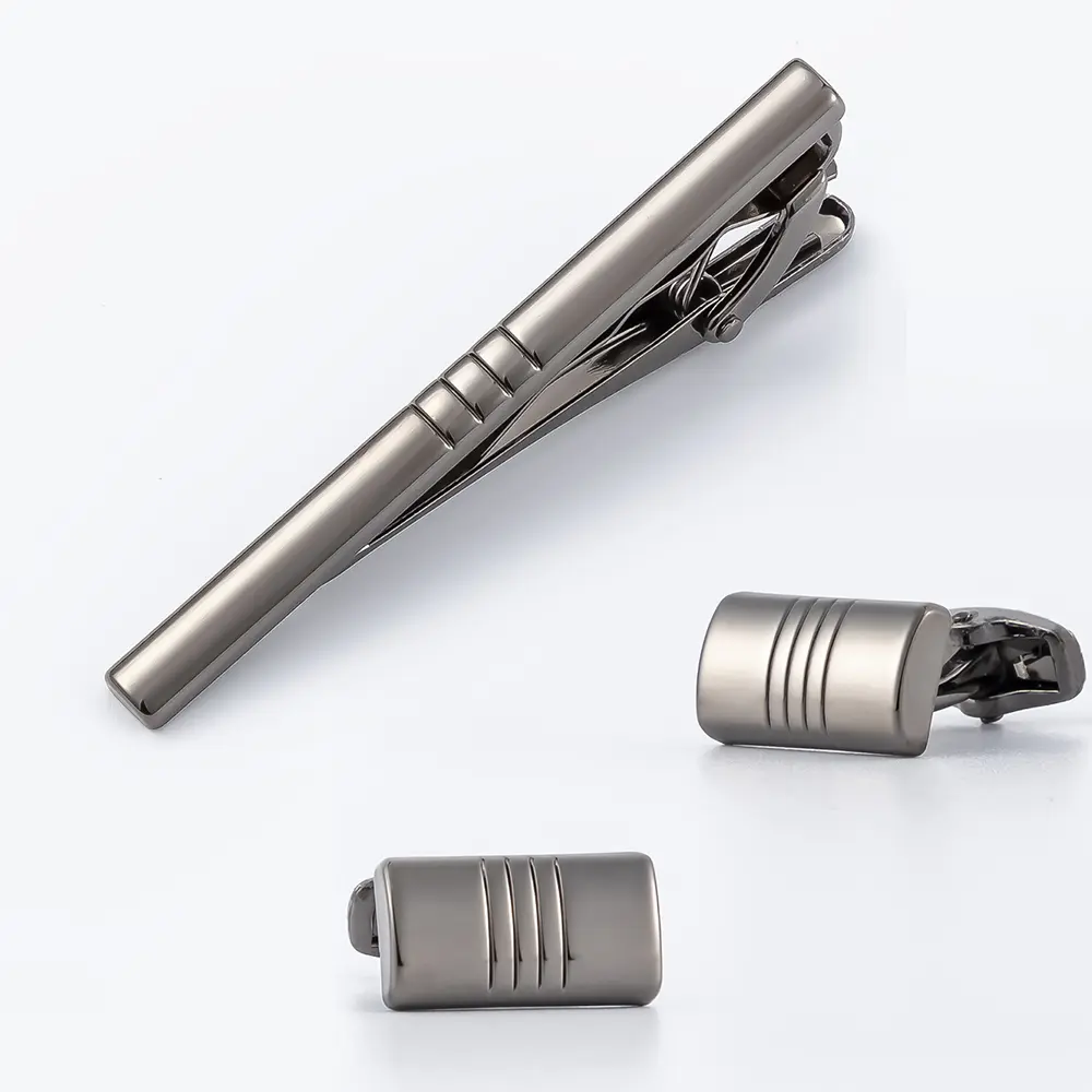 Low MOQ Elegant Gunmetal Cufflinks & Tie Clip S...