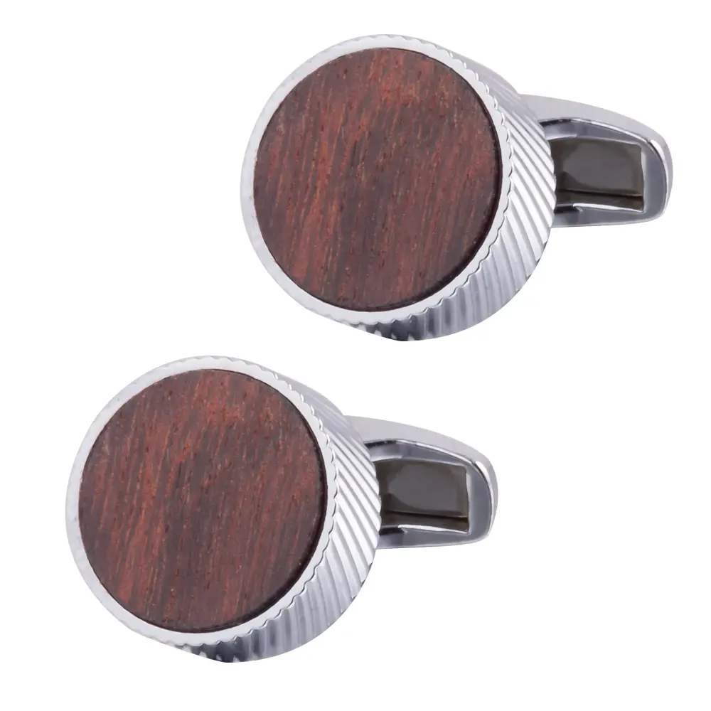 Vintage Round Solid Wooden Cufflinks Men's Fren...
