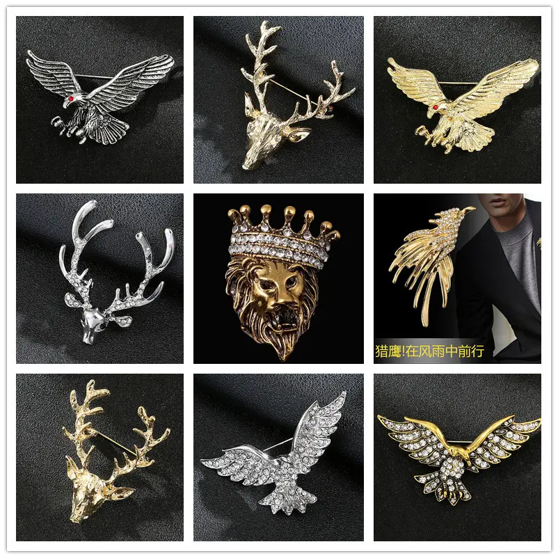 Factory Hot Selling Stylish New Lion, Moose & Eagle Embroidered Brooches for Men's Formal Wear BC-1023