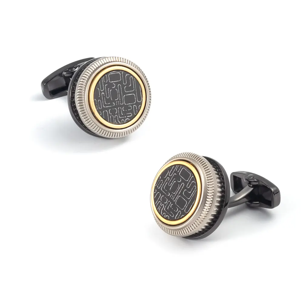 Men's Premium Round Black Gold Color Cufflinks ...