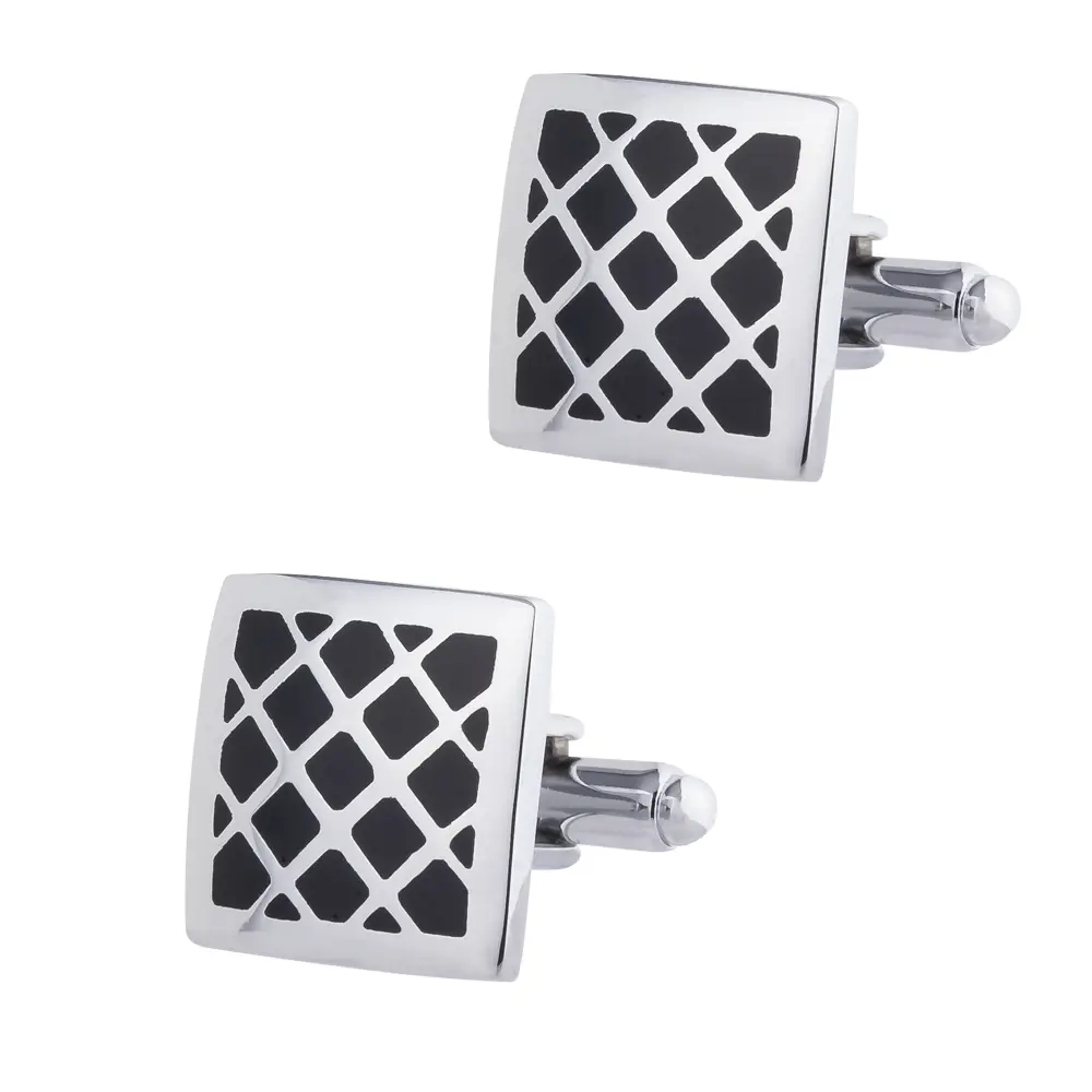 JINJIE Cheap Men Silver Plated Gridding Black E...