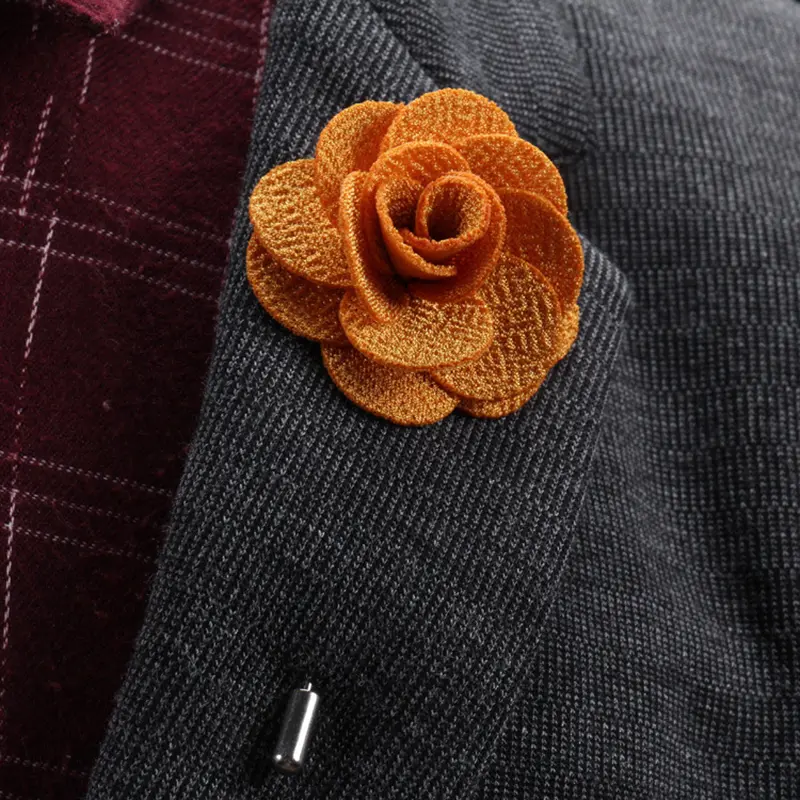 Factory Camellia Style Flower Brooch Long Needle Chest Pin for Men Wedding Accessories BC-1076