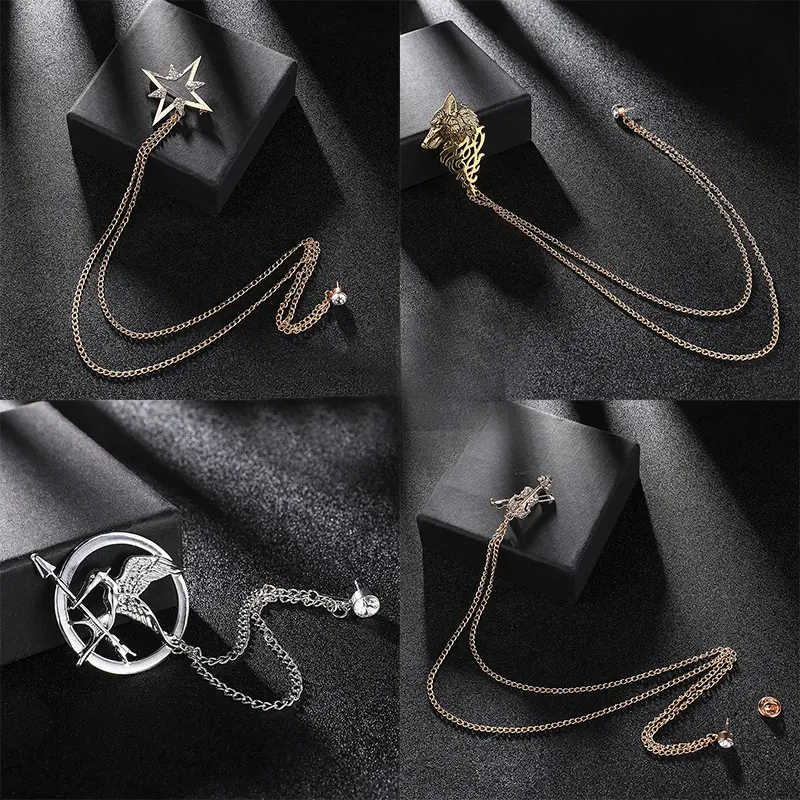 High Quality Mens Suit Metal Brooch Pin with Ch...