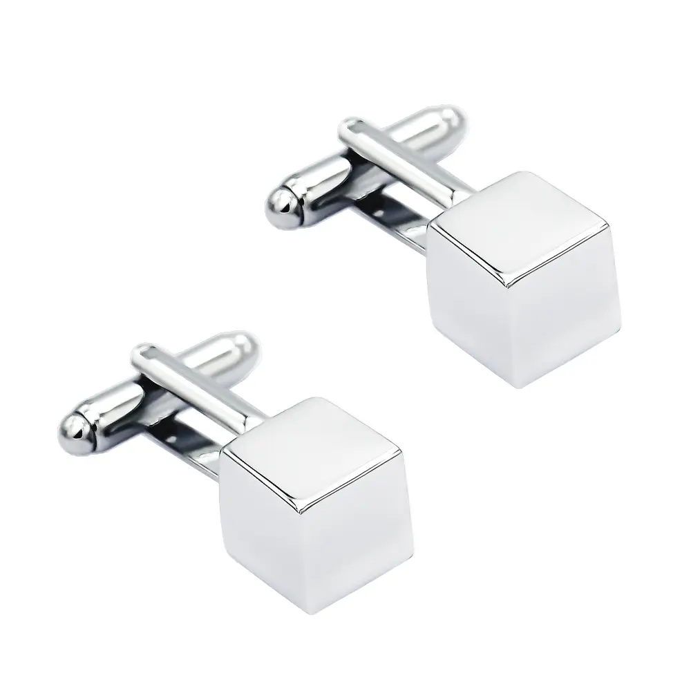 Factory Stock Metal Silver Cube Cufflinks Frenc...