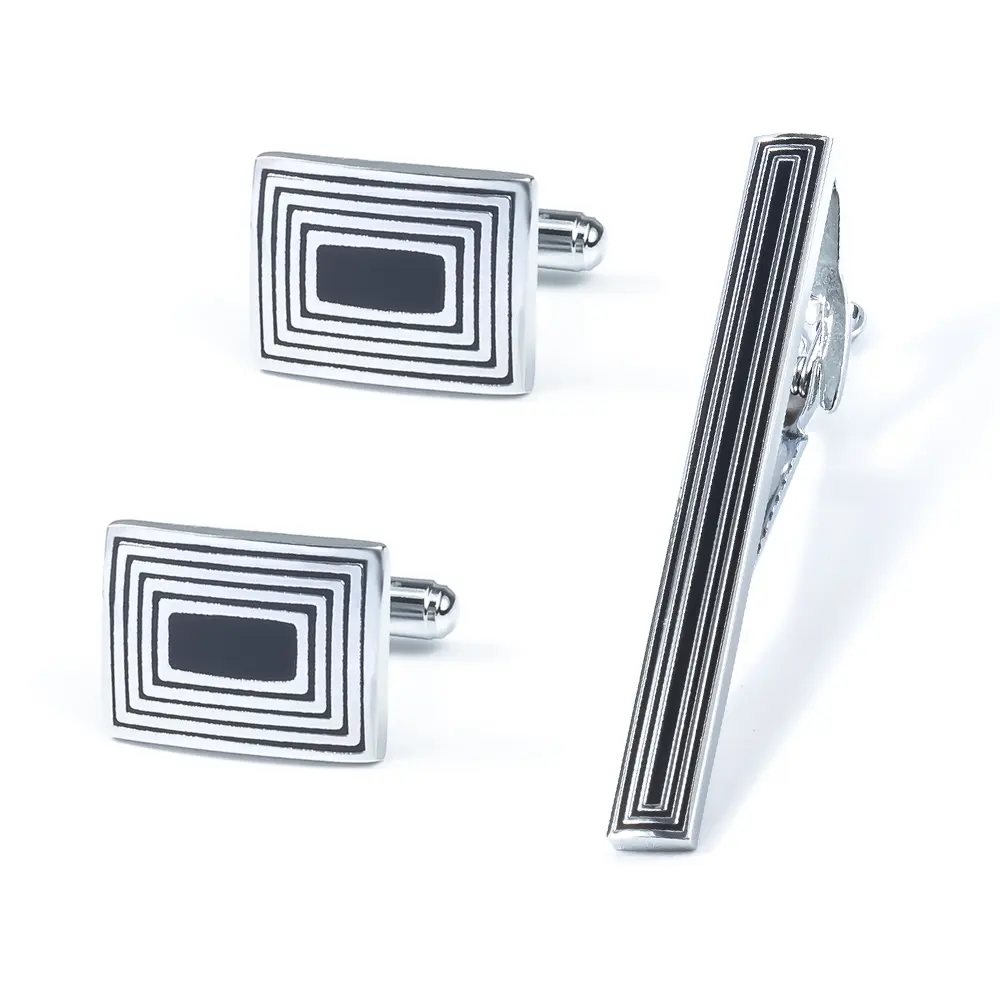 High Quality Men's Tie Clip Wedding Tie Pins And Cufflinks Silver Luxury Cufflink Set for Men SC0030