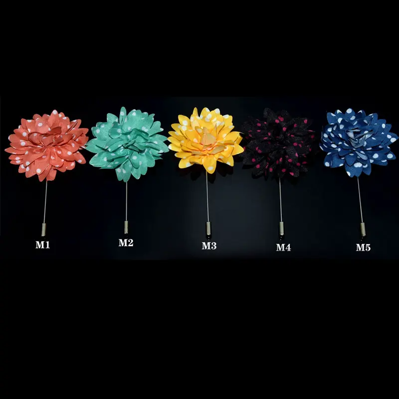 Wholesale Polka Dot Striped Fabric Fashion Men's Handmade Flower Pin Brooch BC-1082