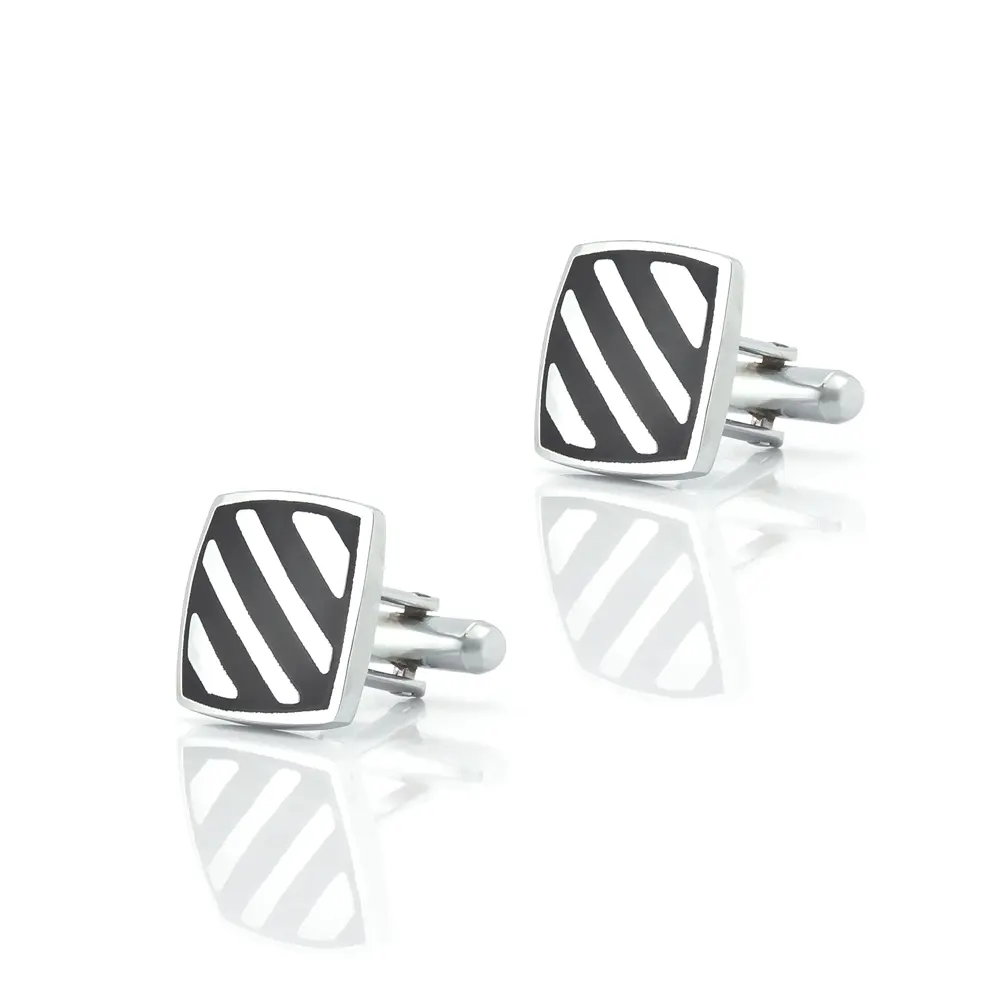 Cufflinks Factory Low Price Black & Silver Stri...