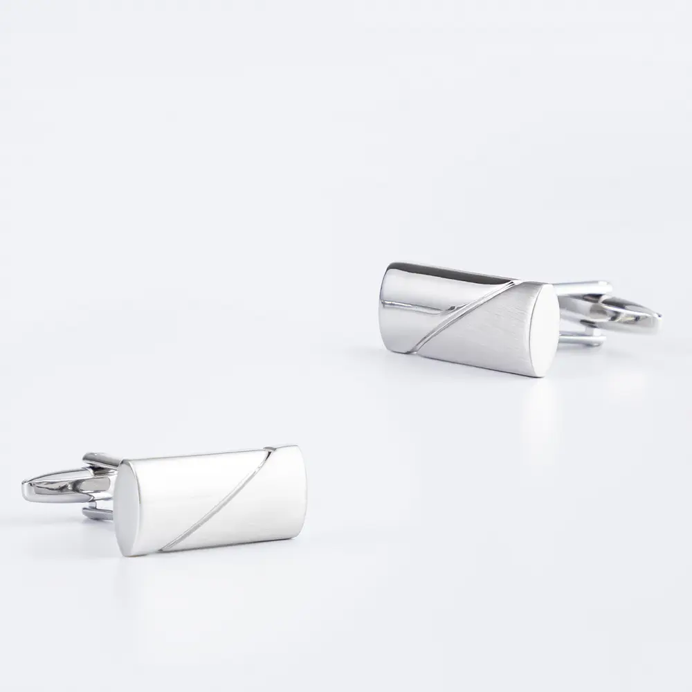 Simple Fashion Sliver Rectangular Metal Mens Cu...
