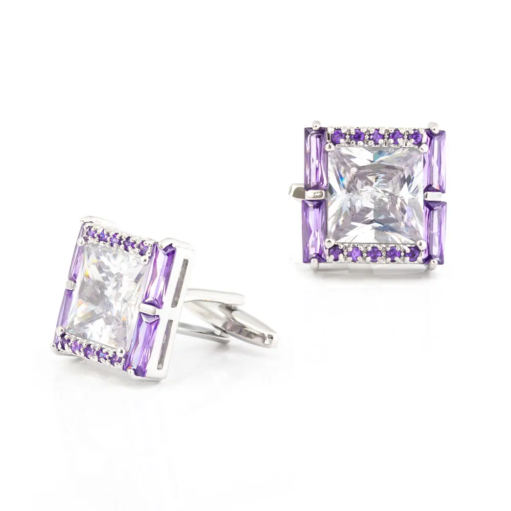 Factory Sales Diamond Cufflinks Purple Square Z...