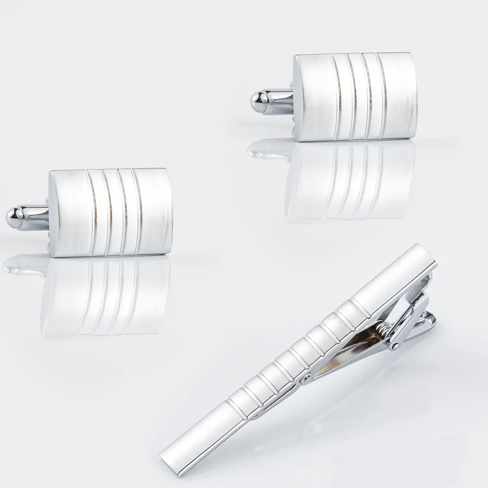 Classic Business Cufflinks and Tie Clip Set Men...