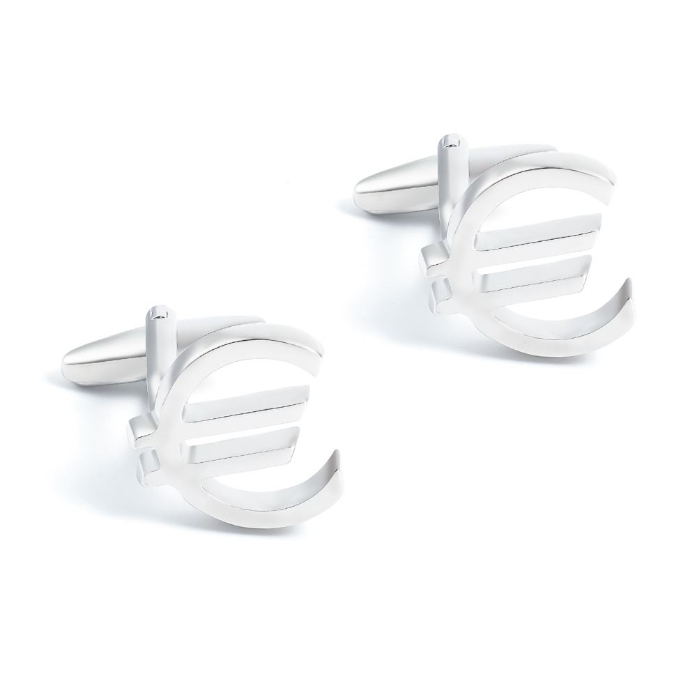 Cufflink Manufacturer Silver Plated Euro Sign F...