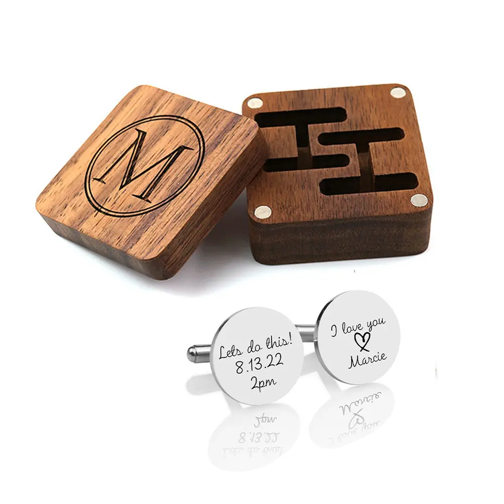 Engraved Custom logo Wooden Cufflinks Wedding J...