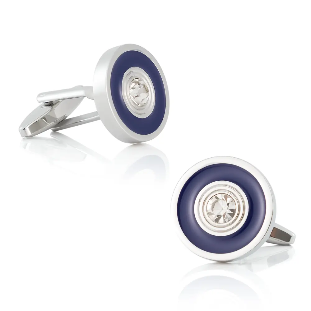 Fashion Round Silver Plated Blue Enamel Round C...