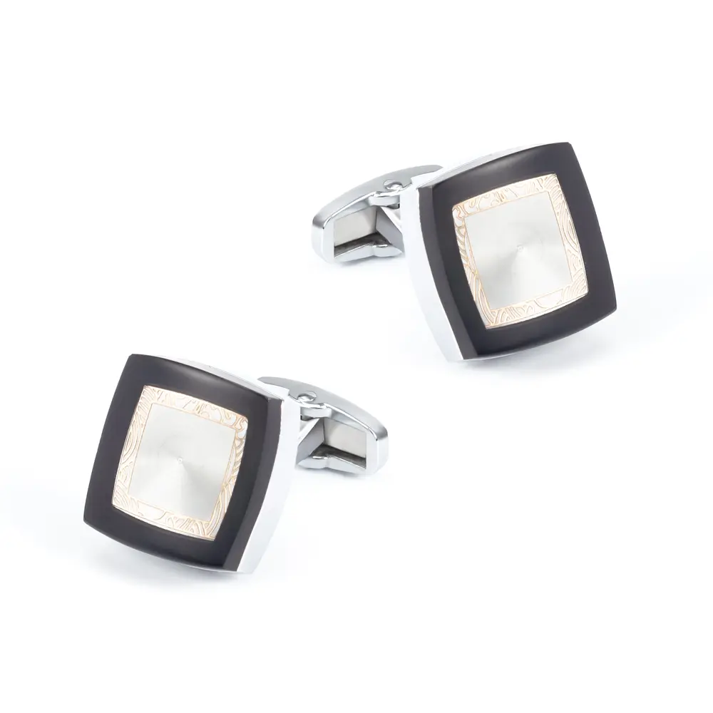 Black Enamel Border MOP Cufflinks Stylish Desig...