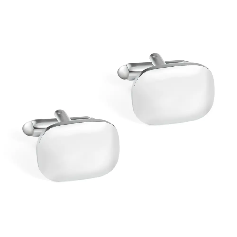 Electroplated Silver Smooth Metal Cufflinks Man...