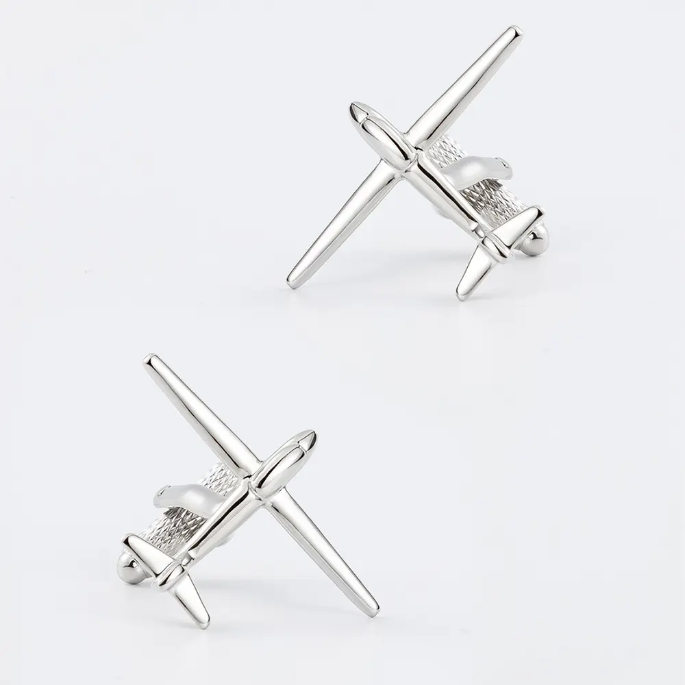Metal Cufflinks Silver Airplane Logo With Custo...