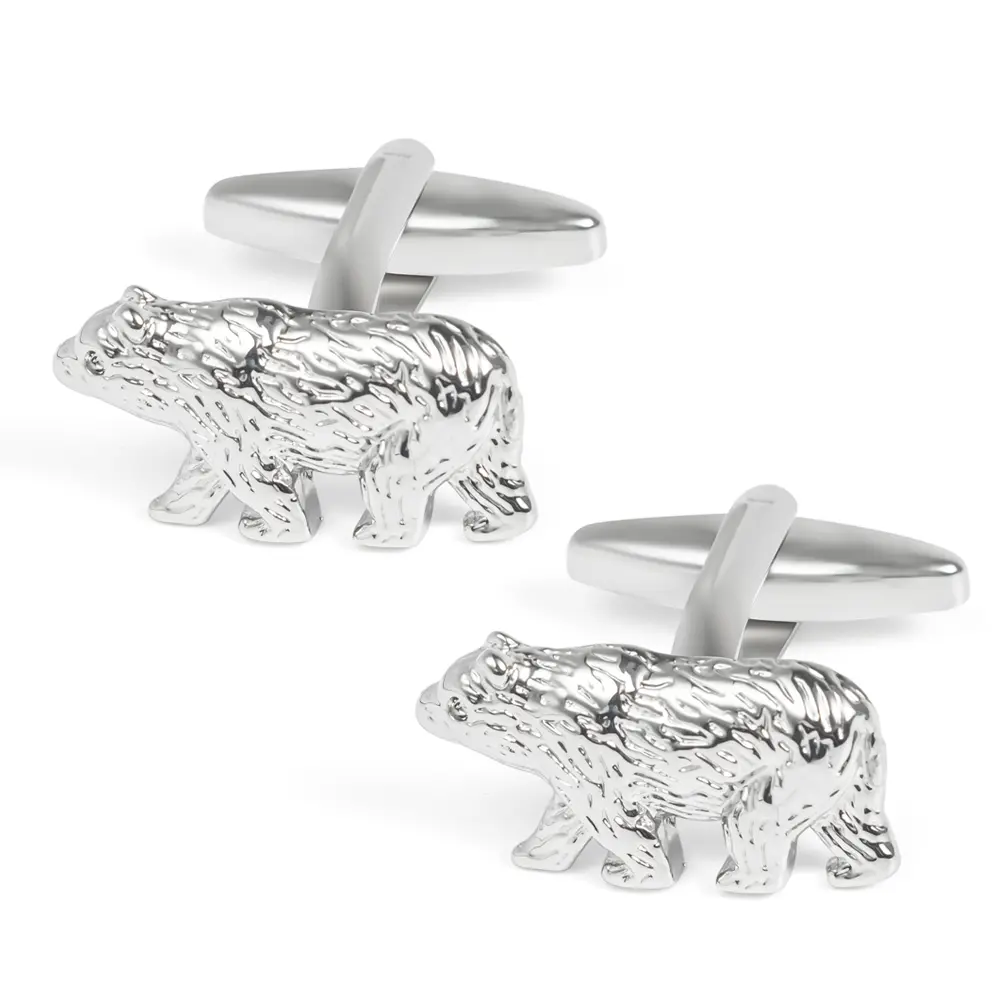 Wholesale Novelty Silver Animal-Themed Engravable Bear Shape Mens Cufflinks CL0037