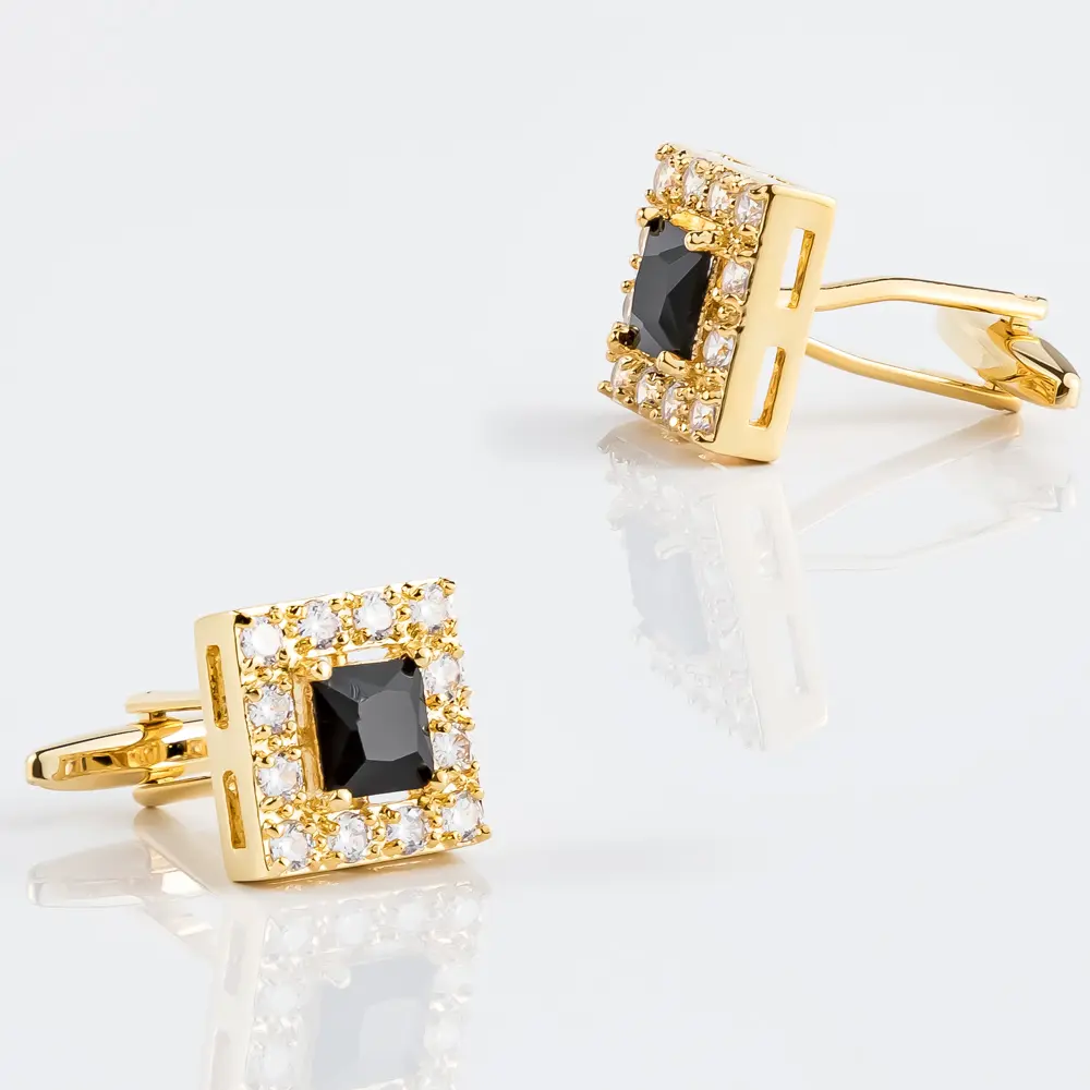 New High Quality Luxury Gold Plated Black Green Zircon Square Cufflinks For Men French Suits CS8372-G1