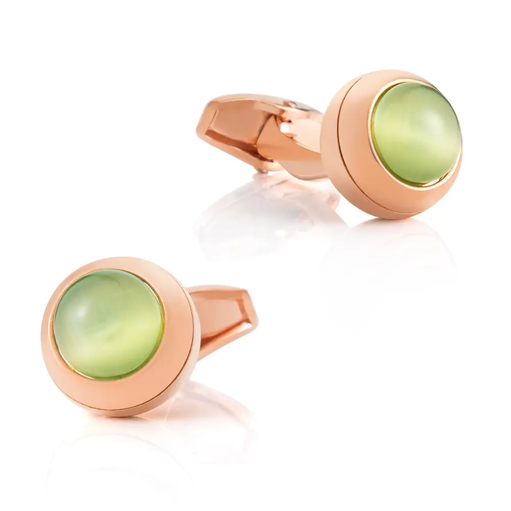 Green Cora Crystal Stone Cufflinks Elegance Designer Men Cuff Links Rose Golden Plated