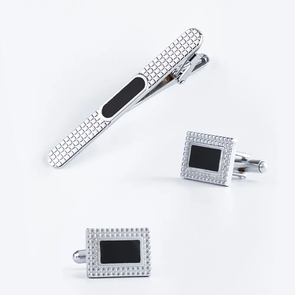 Stylish Men's Silver Small Check Black Enamel C...