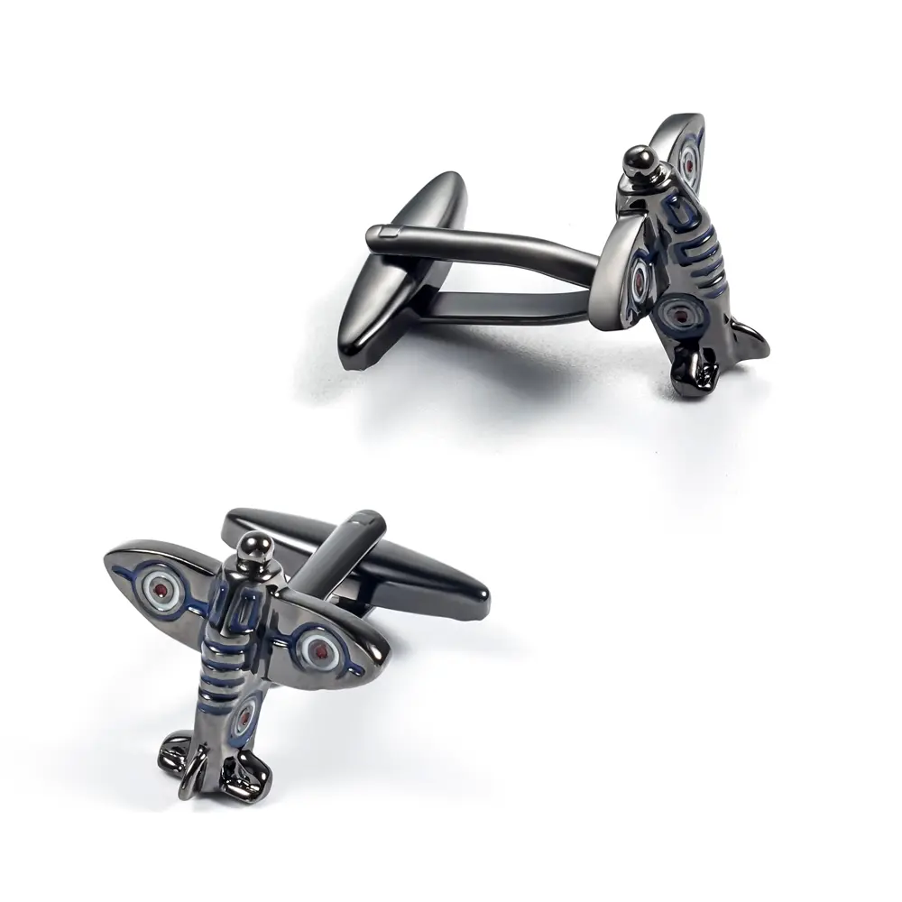Factory Low Price Gunmetal Color Spitfire Airplane Design Cufflinks Gift For Mens CC0035