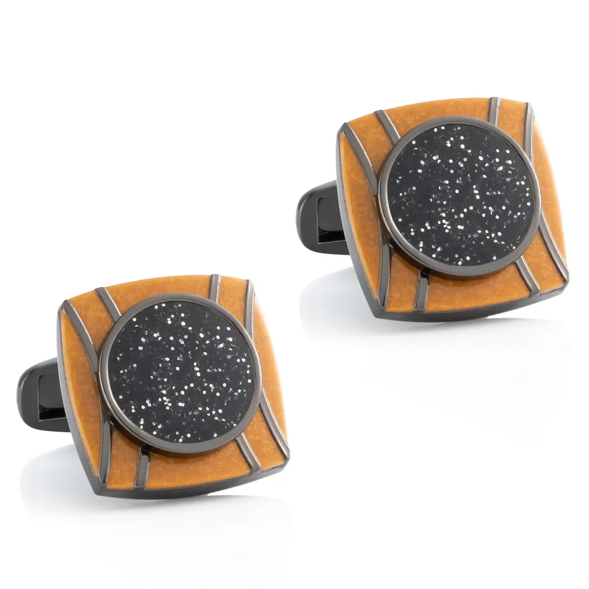 Vintage Sqaure Enamel Striped with Black Glitte...